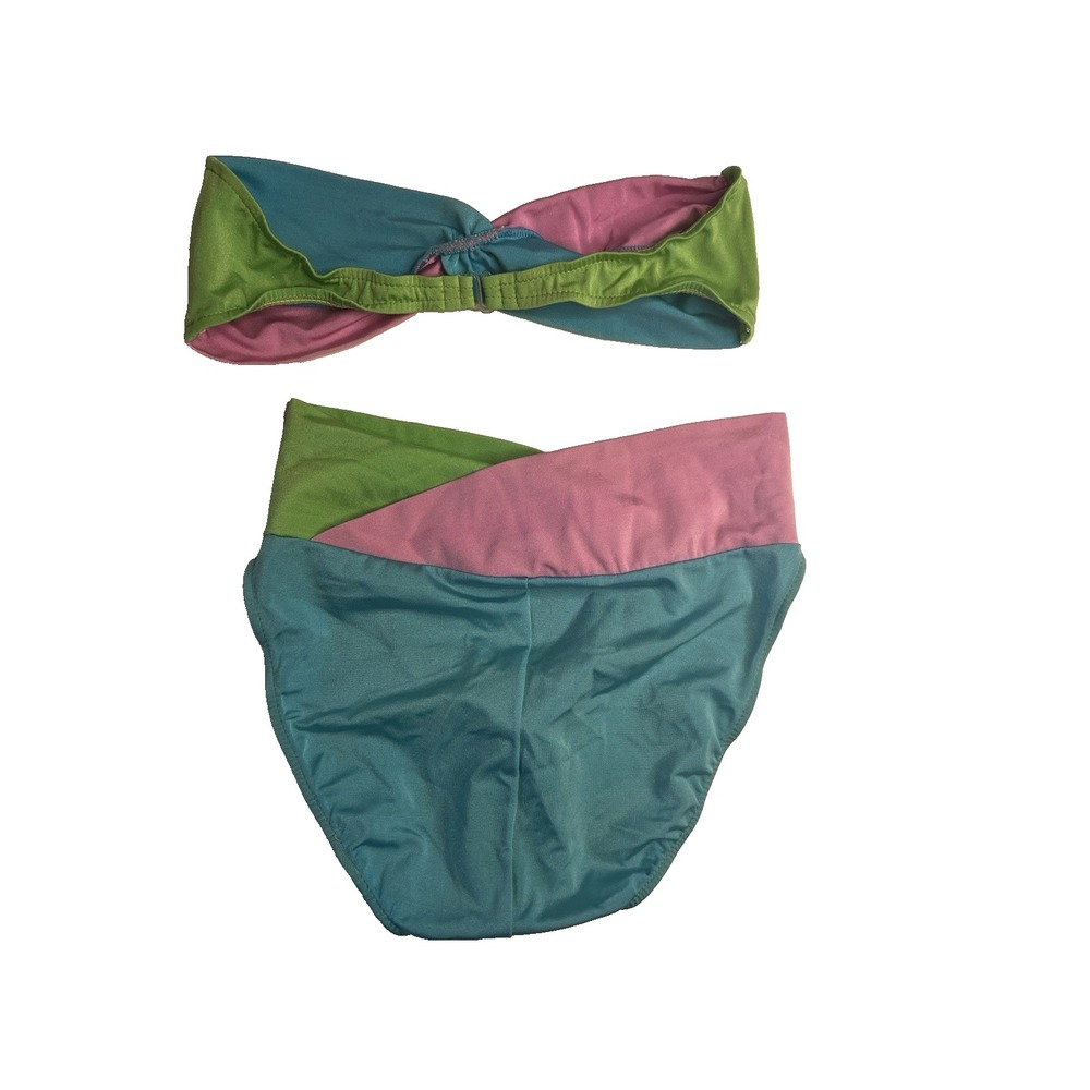 Vtg 80s Cole of California Bikini Women 12 Crossover Bandeau Colorblock Retro - Picture 2 of 10